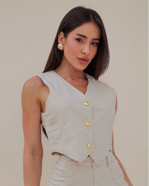 Colete Linho Feminino Cropped 25014 Linho