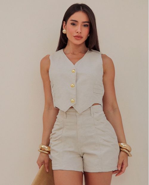 Shorts Linho Mom Feminino com Pregas 25013 Linho