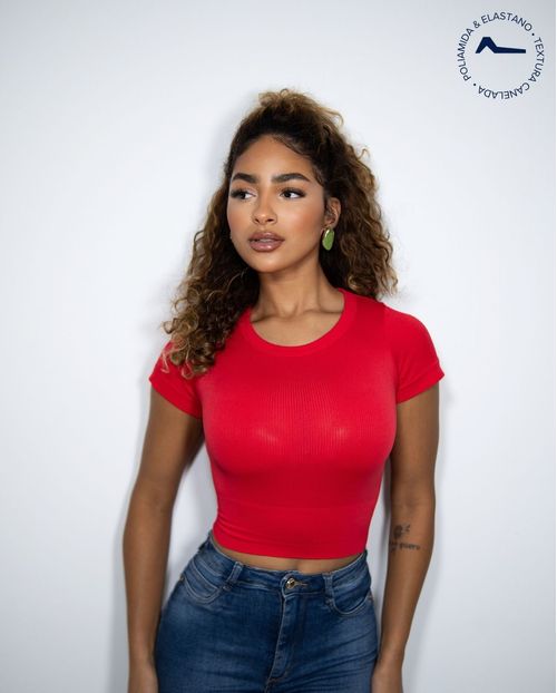 Cropped Feminino Canelado Poliamida 99230 Vermelho